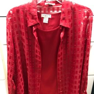 Gorgeous Red Button Down Top with Sparkle! By Notations.  Size Petite Large